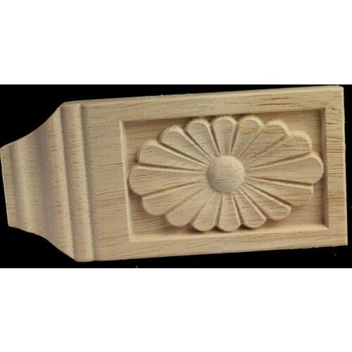 Vintage Unpainted Woodcarving Floral Decoration Style Rectangle Wood Applique Patch Carved Flower Bed Furniture Cabinet Figurine
