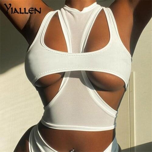 Yiallen Patchwork Sexy Backless Crop Tops Women Wrap Chest New Solid Streetwear Skinny Party Clubwear Sleeveless Slim FemaleTank