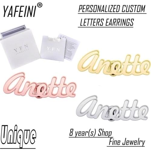 YAFEINI Brand Fine Jewelry Unique Custom Initial Name Stud Earrings 925 Sterling Silver With Gift Box 3 Color