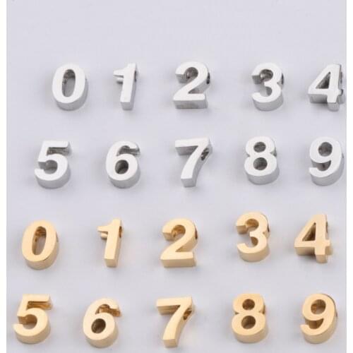 10pcs/lot Mirror Polished 1.8mm Hole Stainless Steel 0-9 Arabic Numerals Number DIY Charm Pendant for making Bracelets Necklace