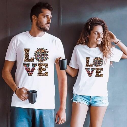 King Queen Couples T Shirt Leopard Love Print Couple Tshirt Summer Fashion Woman T-shirt Casual O-Neck Tops Lovers Tee Shirt