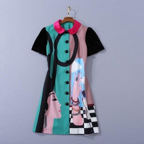 European and American womens wear 2020 winter new style Short sleeved baby collar Cartoon print fashion dresses