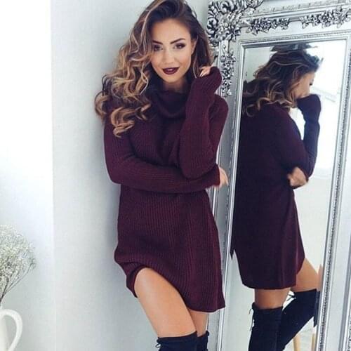Women Turtleneck T-shirt Solid Knitted Pullovers Long Slim Tees Women Long Sleeve T-shirt Tops Knitted Sweaters Dress