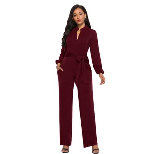 Spring summer womens Siamese pants fashion long-sleeved 7 colors can choose Wide leg pants loose plus size wide leg jumpsuit