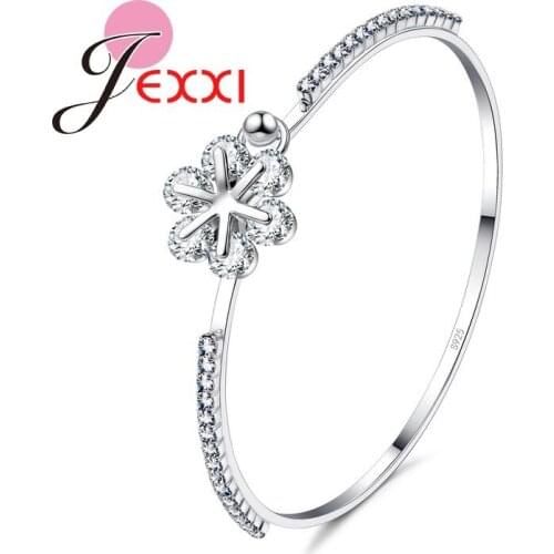 New Arrival 925 Sterling Silver Cubic Zirconia Stone Clover Flower Bangle&Bracelet for Women Bridal Elegant Jewelry