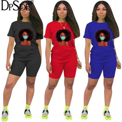 2020 new fashion women casual street style sets short sleeve round neck top ealstic short pants printed 3 color two piece sets