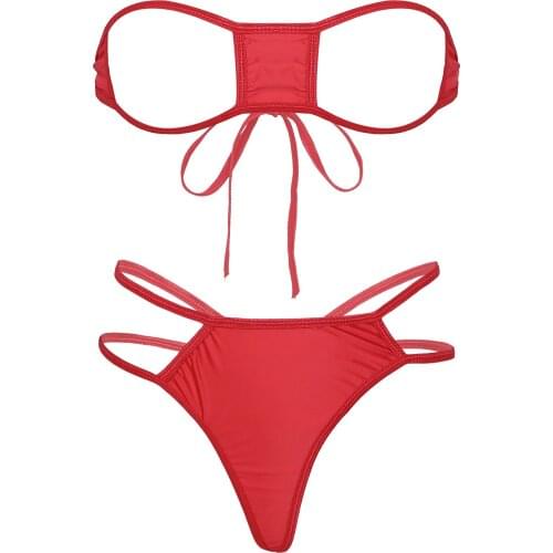 Womens Lingerie Thong Bikini Set Lace-up Hot Bra with Strappy G-string Briefs Thong Underwear Hollow Out See-Through Sexy Suit