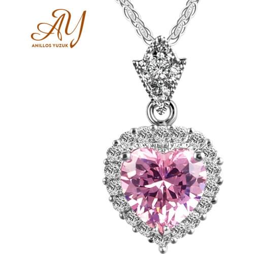 Anillos Yuzuk Unique Design Heart Pink Crystal Pendant Necklace For Women 925 Sterling Silver Engagement Wedding Fine Jewelry