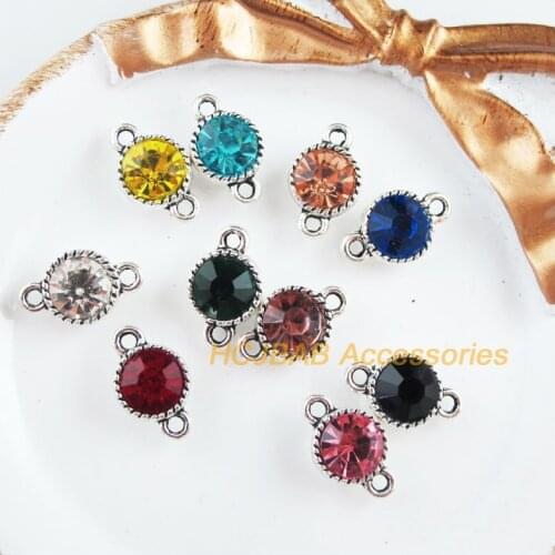 10 New Round Charms Tibetan Silver Tone Retro Mixed Crystal Connectors 10x16mm