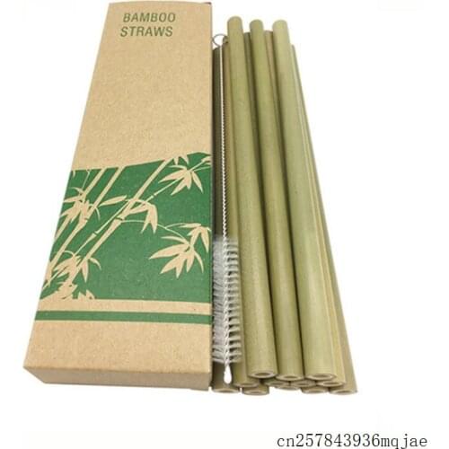 100Sets Bamboo Straws Sets Reusable Handcrafted Bamboo Drinking Straws with Cleaner Brushes