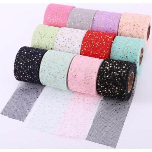 25Yards 60mm Bronzing Stars Organza Ribbon Wholesale Gift Packing Christmas Wedding Party Decoration DIY Ribbons Fabric