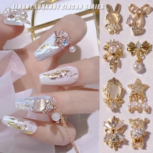 3D Bow Manicure Tools Bear Pearl Charms Nail Rhinestones Nail Art Decorations Nail Art Jewelry Crystal Pendant Chain