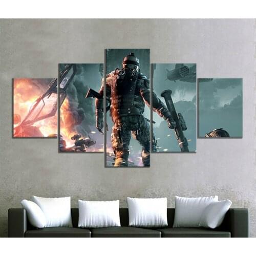 5pcs Soldier with Rocket-propelled Grenade Picture Warface Game Poster Artwork Canvas Paintings Wall Art Home Decor