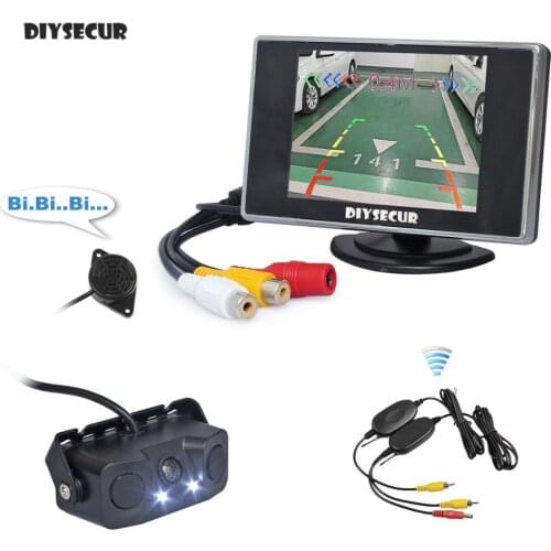 DIYSECUR 3.5 inch TFT LCD Car Monitor + Waterproof Video Parking Radar Sensor Reversing Car LED Camera Parking Assistance System