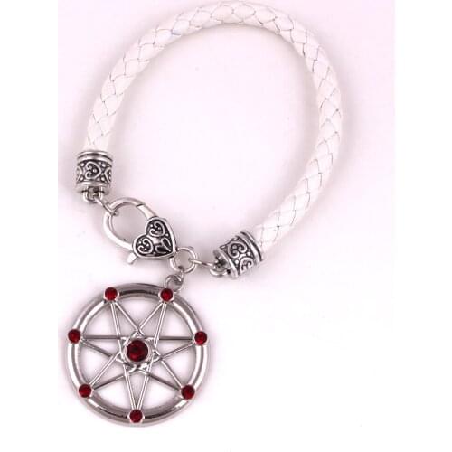 Pentagram Crystals Leather bracelet, Wicca ,Pentagram Pentacle bracelet, Pagan bracelet, Warlock