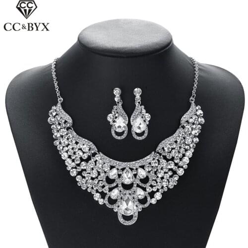 CC Earring and Necklace Fine Jewelry Sets Water Drop Cubic Zircon Wedding Accessories For Bridal Women Party Luxury Style D068