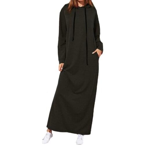CUHAKCI Loose Long Hooded Autumn Hoodie Dresses Women Pocket Oversized Maxi Dress Spring Pullover Sweatshirt