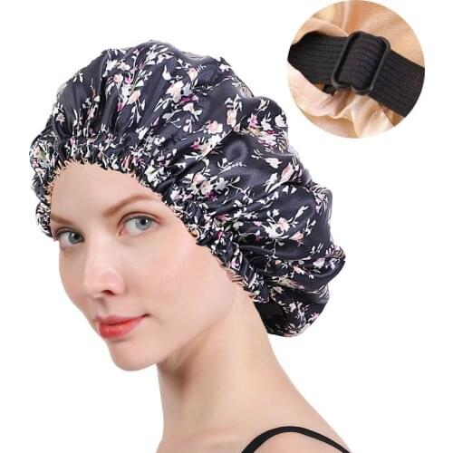 Double Silky Satin Bonnet Hair Cap Reversible Layer Sleep Night Cap with invisiable button Head Cover Hair Styling Accessories