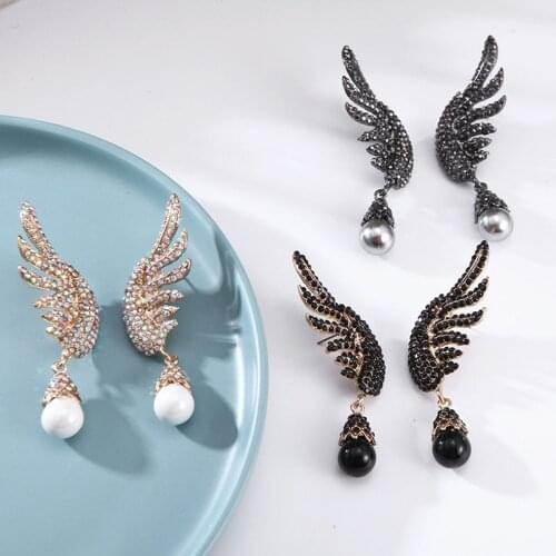 Juorest Elegant Wings Earrings Women Jewelry Trendy Warter Drop Pearl Crystal Earrings Fashion Geometric Luxury Long Earrings