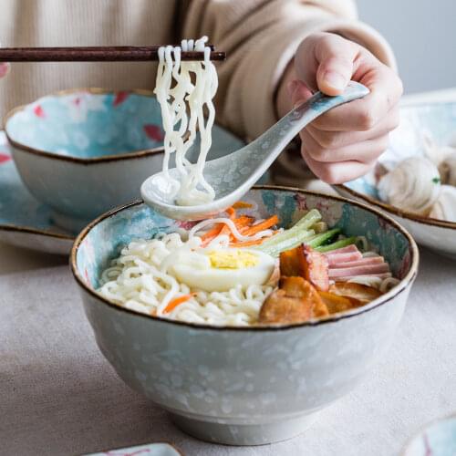 Ceramic Japanese Cereal Bowl Flower Pattern Kitchen Noodle Soup Bowl Salad Bowls Hand-painted Tableware Microwave Oven Safe
