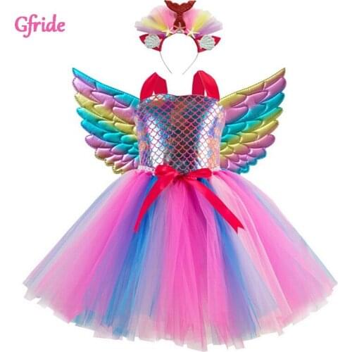 Mermaid Costumes Childrens Clothing Girls Dress Skirt Dress Gift Light Color Wings Scale Puff Skirt Holiday Performance Dresses