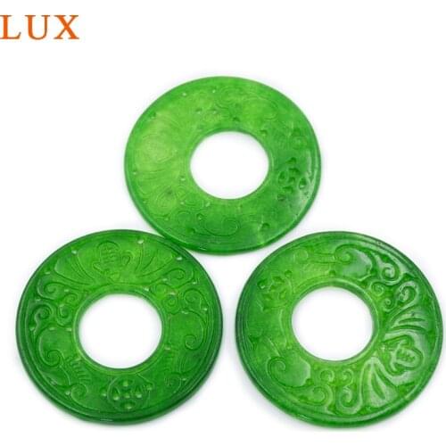 LUX Ancient Chinese coin hand carved green jades slice round beads natural crystal gem stone slice for jewelry DIY handmade
