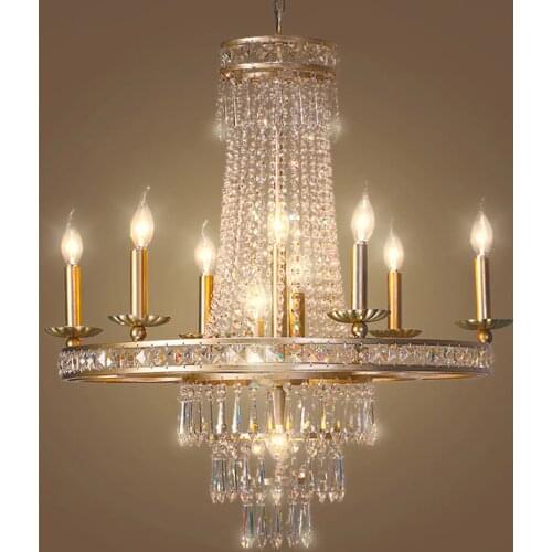 Antique iron Chandeliers crystal pendant droplight Bar retro K9 crystal Chandelier Lighting villa Led Lustre Hotel led fixtures