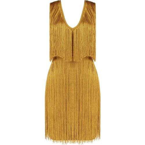 New Women Dress Tassel Elegant Party Club Bandage New Arrival Sleeveless Bodycon Mini Dresses Ladies Clothing