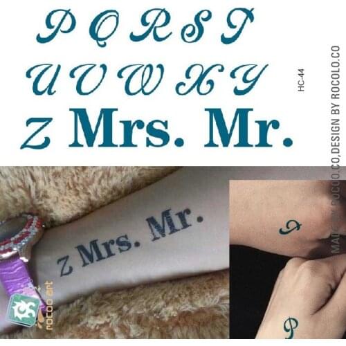 Water Transfer Tattoo English letters alphabet tattoo word P-Z "Mrs Mr" Waterproof Temporary fake Tattoo for man woman kid