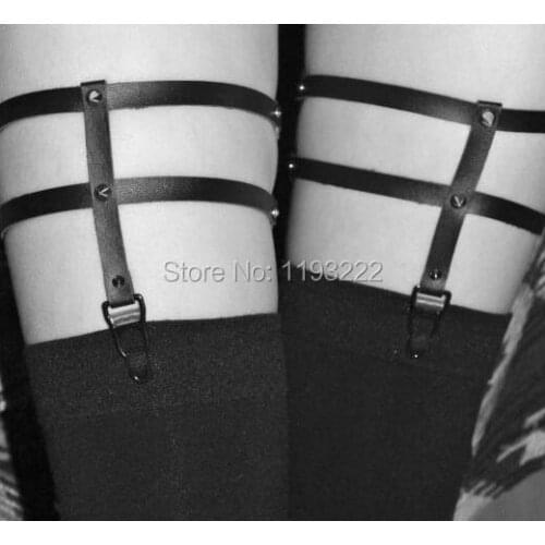 Sexy Handmade Harajuku Punk Rock Goth Spikes Rivets Faux Leather Leg Garter Belt Loops
