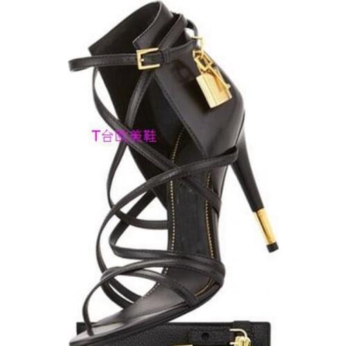 Simple Womens Pumps Padlock High Heels Gladiator Sandals T Stage Show Platform Sandals Shoes Green Metal Decoration Sandalias