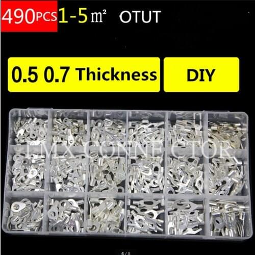 490pcs/lot mixed 18 models Cold Pressed Bare Terminal Opening Connection Terminal Block Cold Crimping Wire Nose Copper Box
