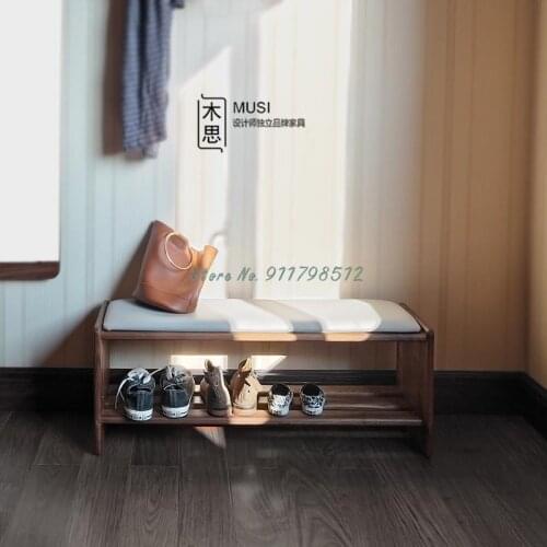 Black walnut solid wood shoe changing stool Home entrance solid wood shoe stool Cherry wood small apartment shoe stool