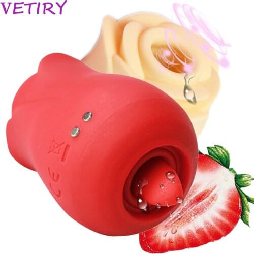 VETIRY Rose Shape Vibrating Egg Sucking Vibrator Tongue Vibrator Female Masturbation Licking Clitoris Stimulator Nipple Massager