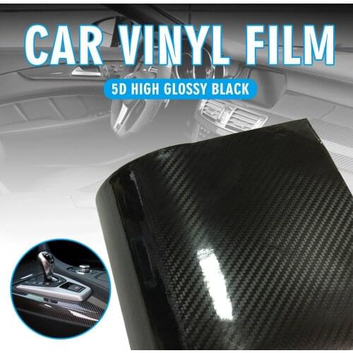 50cm*152cm 5D High Gloss Black Carbon Fiber Car Vinyl Film Air Release Wrap Exterior Accessories Automobile Stickers