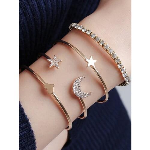 Simple metal diamond ladies bracelet four-piece set bohemian star moon diamond star woman bracelet 2021 trend jewelry