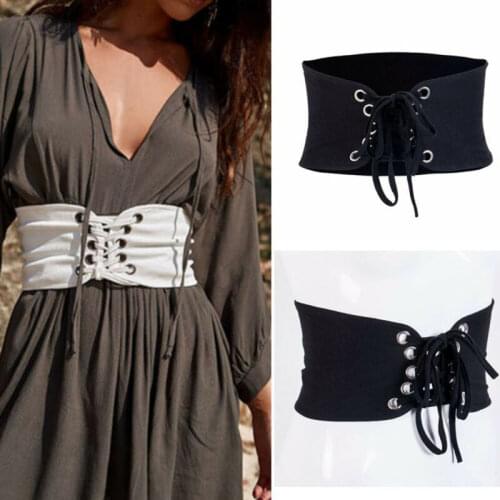 Women Waist Belt Cincher Adjustable Wide Band Elastic Tied Waspie Corset Leather Belt ceinture femme