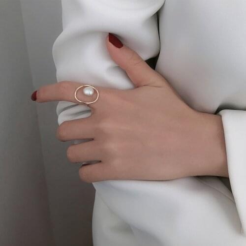 HuangTang Charmings Hollow Geometric Pearl Rings for Women Minimalist Gold Color Metal Knuckle Rings Gift Jewelry Party 2021