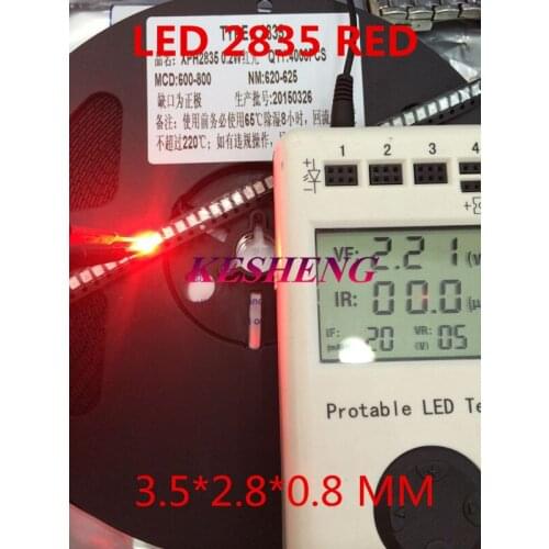 12-20LM 2835 Red SMD LED 0.2W high bright light emitting diode chip leds 620-625NM PLCC-2 60Ma SMD/SMT 3528 Red 3000PCS