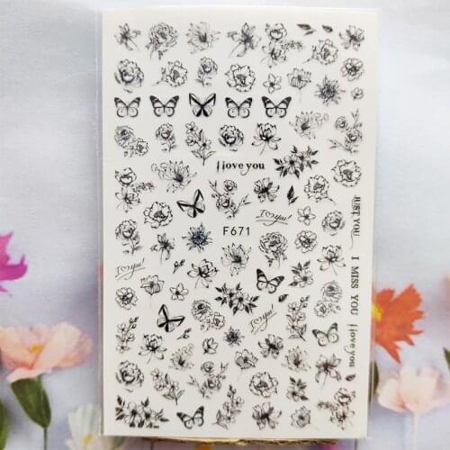 3D Nail Sticker Spring Fall Butterfly Letter Nail Glue Stickers Peony Flower Bouquet Stickers for Manicure Nail Art Decoration