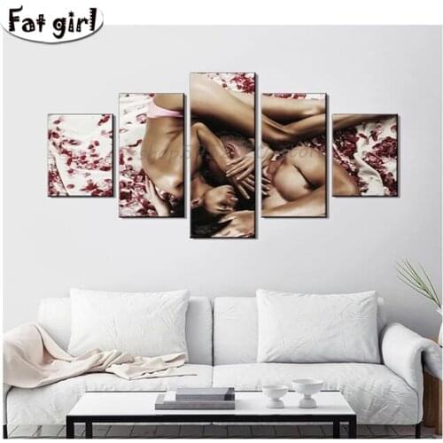 5D diy diamond painting home embroidery artwork sexy couple cross stitch mosaic wall art petal square/round living room decor
