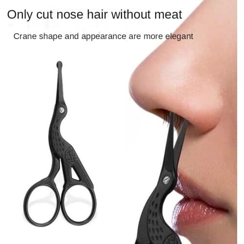 Crane shape Stainless Steel Mini Portable Curved Mustache Nose Ear Hair Remover Scissor Trimmer Safety Tips BlackWhite silver
