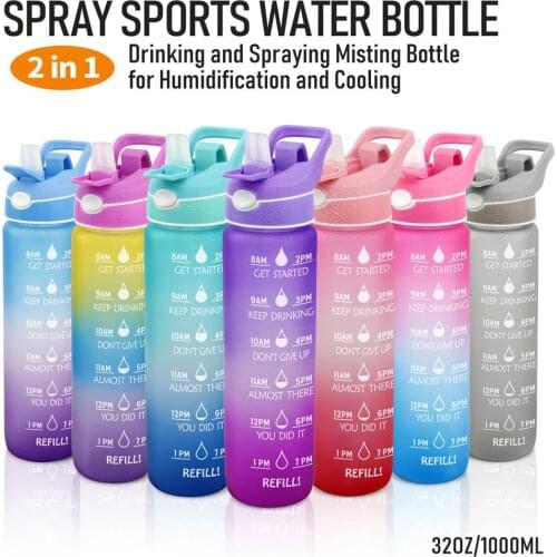 1000ml Sports Bottle Leakproof Gradient Color Water Bottle With Time Marker For Fitness And Outdoor Enthusiasts Accessory