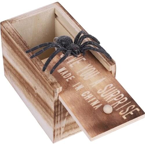 Wooden Scare Box Prank Toys Realistic Spider Spoof Props Box Halloween Kid Toy Box Surprise Toy Gift