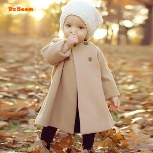 DzBoom Autumn Winter Baby Girl Overcoat Soild Color Fashion Childrens Windbreakers Long Sleeve Button Loose Kids Girls Coat