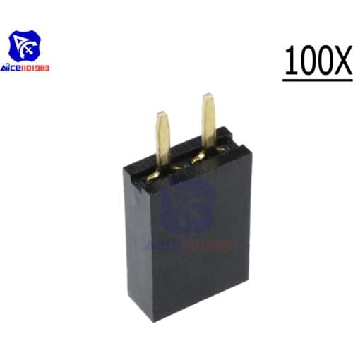 Diymore 100PCS/Lot Single Row 1x2 Pins 2PIN 2.54mm Pitch Female Header Straight