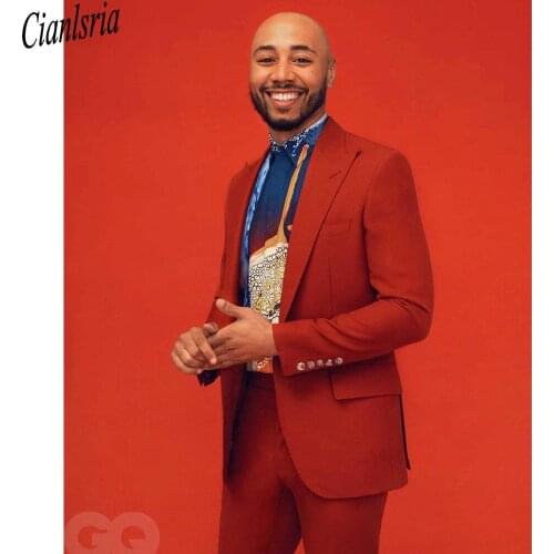 Gentleman Red Mens Tuxedos Slim Fit Men Business Pants Suit Tailored Prom Party Wedding Suits (Jacket+Pants)