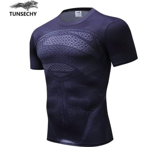 New TUNSECHY brand Fitness Compression Shirt Men Anime Superhero Punisher Captain Americ 3D T Shirt Bodybuilding tshirt