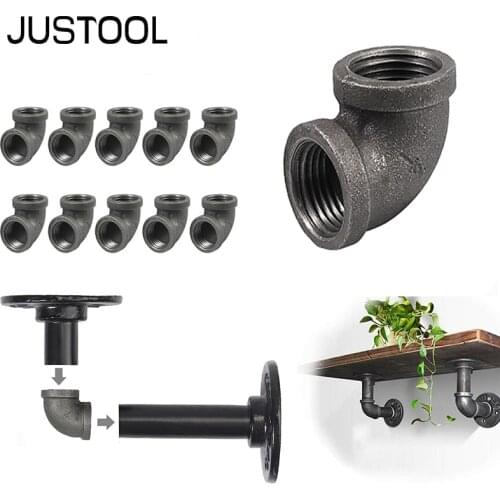 JUSTOOL 10 Pcs 1/2 " Threaded Iron Pipe Fitting Elbow 90 Degree Angled Malleable Cast Iron Angled wrought iron Tool Set