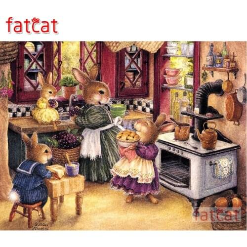 FATCAT Rabbit kitchen 5d diy diamond painting full square round drill diamond embroidery sale wall decoration AE3059